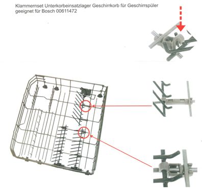 Geschirrspüler Unterkorbhaken Set Haken Klammern für Siemens 00611472 u. v. m