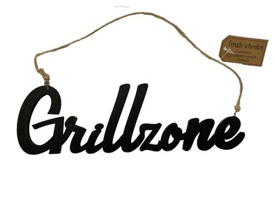 Schriftzug Grillzone schwarz 20x6,5 cm zum Aufhängen Grill Deko handmade Schild