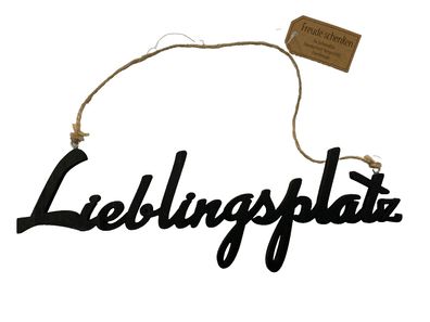 Schriftzug Lieblingsplatz schwarz 22x7cm zum Aufhängen Aufhänger Holz handmade
