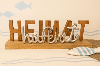 Heimathafen Heimat Hafen Geschenk Liebe Mangoholz Schriftzug Dekoration Deko