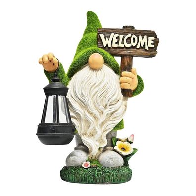 LED Solar Gartenzwerg Welcome Zwerg Garten Balkon Figur 33 cm Balkon Garten Deko