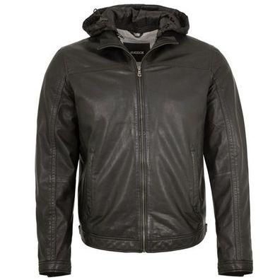 MADDOX - Herren Lederjacke Kapuze Lammnappa schwarz