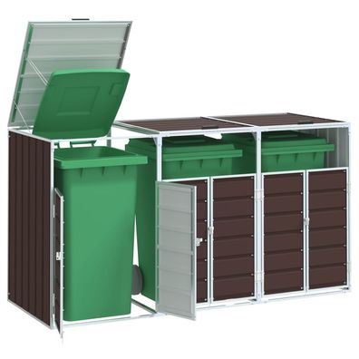 Mülltonnenbox Braun 216x81x115 cm Stahl für 3 Tonnen