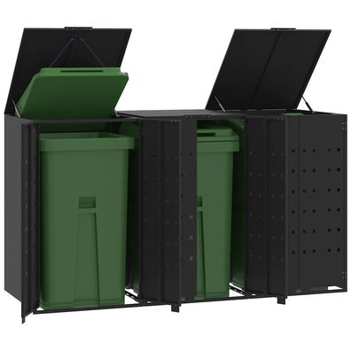 Mülltonnenbox Schwarz Stahl 207x79x117 cm für 3 Tonnen