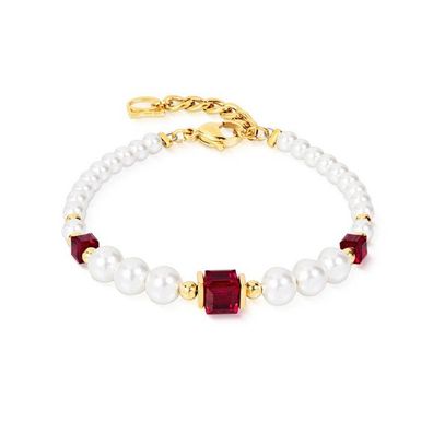 Armband - Edelstahl Gold - Pearls & Kristall Red