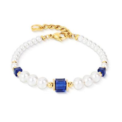 Armband - Edelstahl Gold - Pearls & Kristall Blue