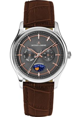 Jacques Lemans Herren-Uhr Derby mit Mondphase Braun/Anthrazit 1-2213E