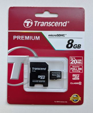 NEU: 8 GB Transcend Premium microSDHC Class 10 micro SDHC SD 8GB microSD TS8GUSDHC10