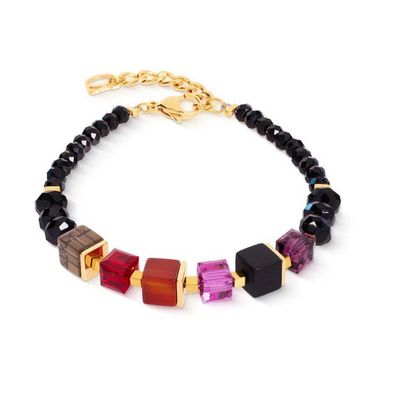 Armband - Edelstahl Gold - GeoCubes Lila Rot