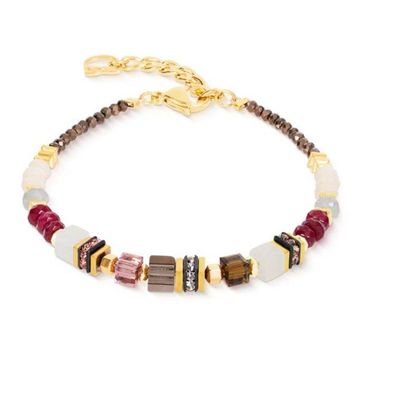 Armband - Edelstahl Gold - Small Cubes Rot Beige