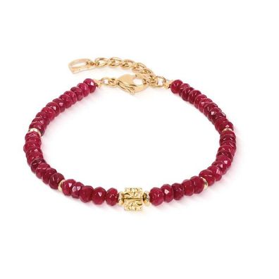 Armband - Edelstahl Gold - Beads Jade Rot