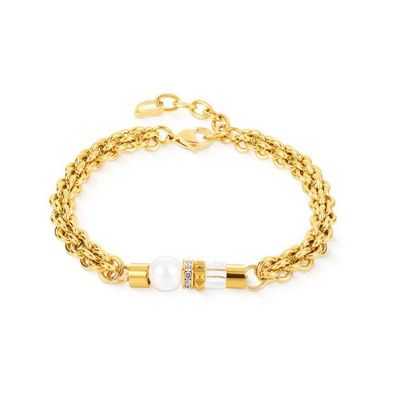 Armband - Edelstahl Gold - Zopfkette & Perlen