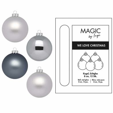 Weihnachtskugeln 12 Stk 8cm Hazy Grey Inge-Glas