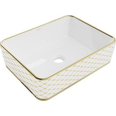 Mexen Catia Aufsatzwaschbecken 48x37 cm Weiß/Gold Keramik, Schutzbeschichtung