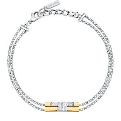 Trussardi Doppeltes Bicolor Stahlarmband mit Zirkonia T-Logo TJAXC27