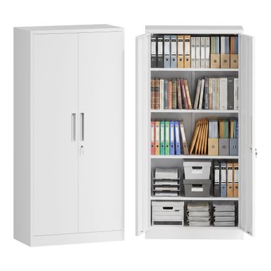 Wiltec Aktenschrank Stahl 78x39x170cm Weiß Büroschrank Metallschrank Ordner