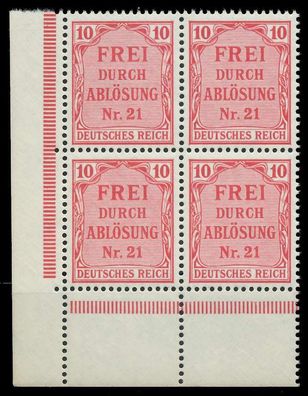 D-REICH DIENST Nr 4 postfrisch Viererblock ECKE-ULI X86F386