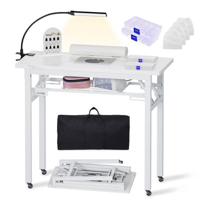 Nageltisch mit Staubabsaugung, klappbar, LED-Lampe & Tragetasche