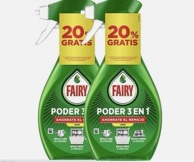 2er Pack Fairy Power Spray Zitronen 3-in-1 Geschirrspülmittelspray 2x500ml