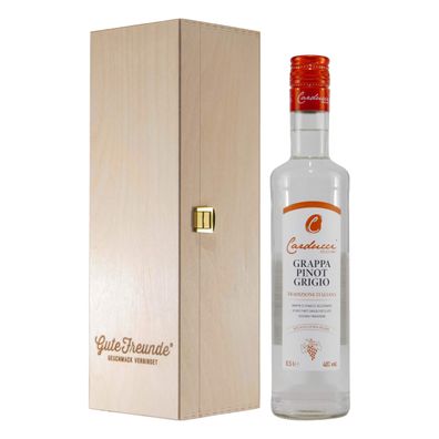 Carducci Grappa Pinot Grigio mit Geschenk-Holzkiste
