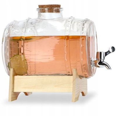 Fass mit Hahn, fassförmiger Getränkespender aus Glas, Fass mit Zapfhahn 3L