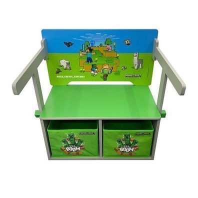 Minecraft - Sitzbank umklappbar zu Spielbank mit Tisch, Kindermöbel mit buntem Design