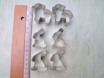 6 ältere Metall Ausstechformen Backen Plätzchen Schafe & Hasen Ostern Birkmann