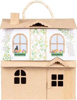 Décopatch AC920C - Puppenhaus aus Pappmaché, zum Verzieren, 25x24x27cm, Kartonbraun,