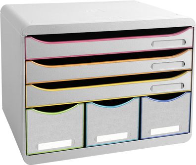 Exacompta 306913D Ablagebox Harlekin Querformat mit 6 Schubladen für DIN A+ Dokumente