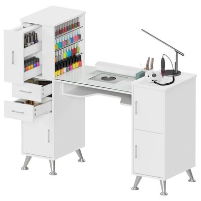 Nageltisch mit Staubabsaugung, Glasplatte, 4-Stufen-Display & Stauraum