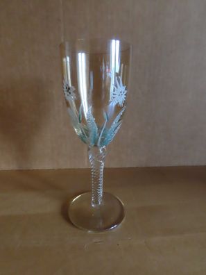 Likörglas Sherryglas auf hohem Fuß bräunliches Glas mit aufgemalten Blumen
