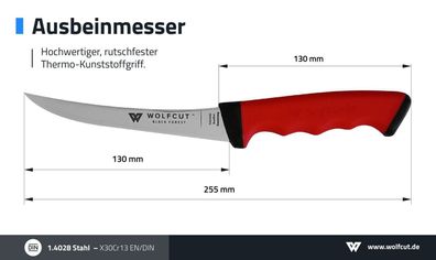 Ausbeinmesser 13 cm gebogene flex Klinge rutschfestem Soft Grip Griff Messer NEU