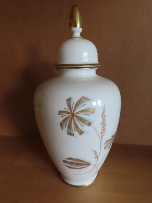 Deckelvase beige Blumen Goldmuster Alka Kunst mo geklebt ca. 18 cm H