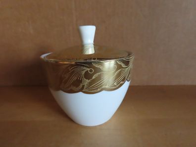 Zuckerdose Zuckerschale mit Deckel creme mit breitem Goldrand GKCW Bavaria 96/2