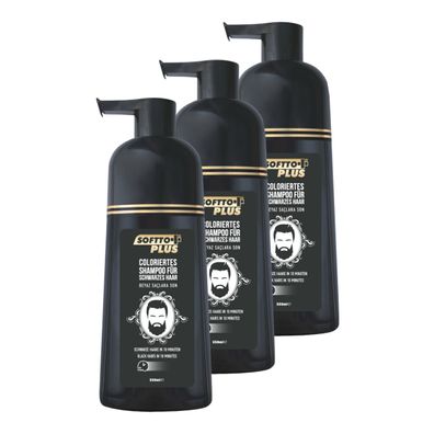 3 x Softto+ Plus Black Hair Shampoo – Abdeckung weißer & grauer Haare | 1050ml