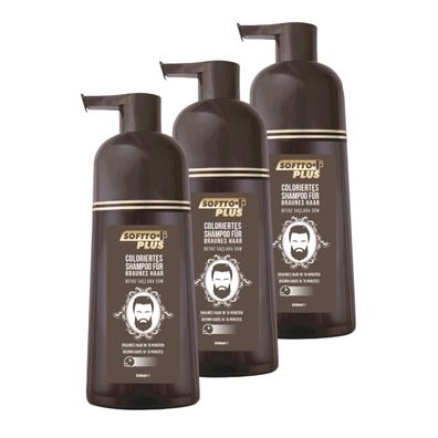 3 x Softto+Plus Brown Hair Shampoo, Abdeckung weißer&grauer Haare I 1050ml