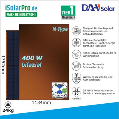 400W DAH Solar DHN-48Z16/DG(RR) · bifaziales Glas/Glas Terracotta Solarmodul