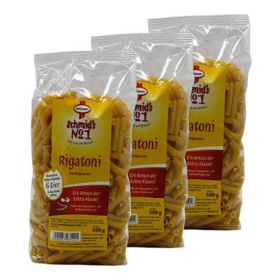 Schmid’s No.1 Rigatoni 3 x 500 g – Premium-Nudeln aus Hartweizengrieß & Ei