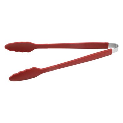 Grill Welten Grillzange 33 cm Silikon Edelstahl BBQ Küchenzange Rot