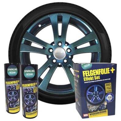 mibenco Felgenfolie + Effekt Set 2×400 ml Sparkling Ocean – Sprühfolie