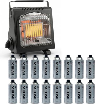 IMEX Gasheizung 1,7 kW inkl. 16 Gaskartuschen mit ODS & Kippschutz