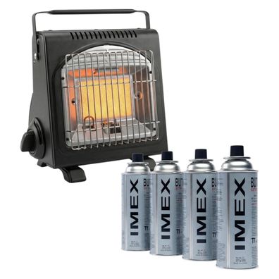 IMEX Gasheizung 1,7 kW – Campingheizung mit ODS & Kippschutz + 4 Kartuschen