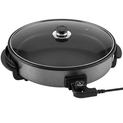 SHOV XL Pizzapfanne Ø48 cm | 1500 W, Hitzebeständiger Glasdeckel & Thermostat