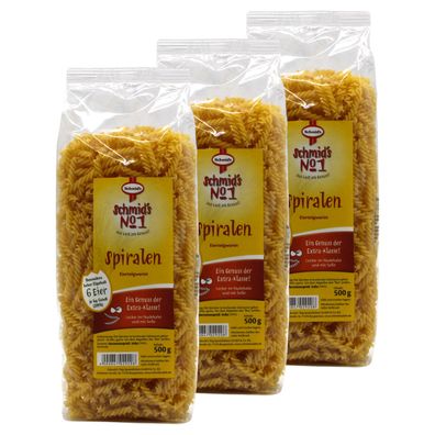 Schmid’s No.1 Spiralen 3×500 g – Premium-Teigwaren aus Hartweizengrieß & Ei