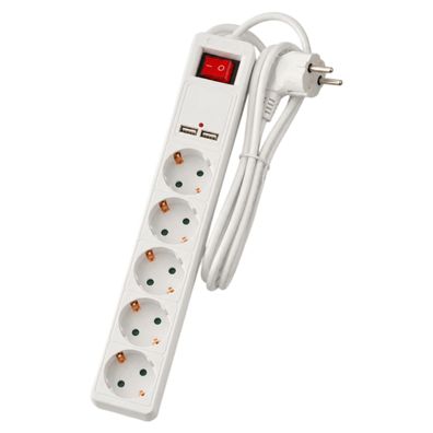 Arcas 5-fach Schuko Steckdosenleiste mit 2x USB | Schalter | 3680W