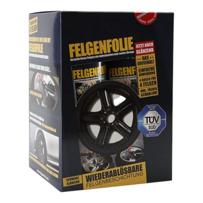 mibenco Felgenfolie-Set 4×400 ml Schwarz Glänzend – Sprühfolie für Felgen