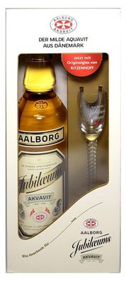Aalborg Geschenkset - Aalborg Jubiläums Akvavit 0,7l 700ml (40% Vol) + Glas 2cl