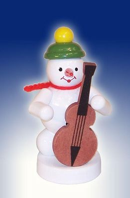 Weihnachtsdekoration Schneemann mit Bassgeige Höhe 8cm NEU Schnee Eismann Winter