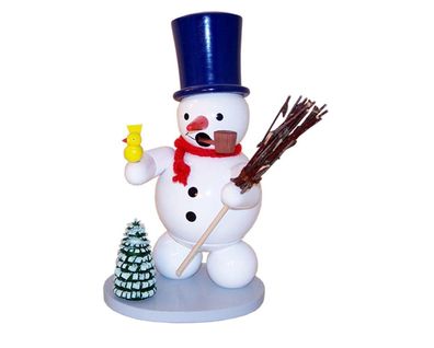 Räuchermann Schneemann mit Zylinder Vogel und Besen Höhe 13cm NEU Räuchermann