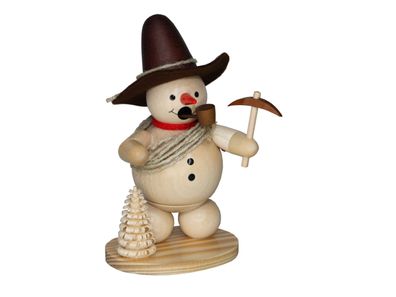 Räuchermann Schneemann mit Wanderhut und Eispickel natur Höhe 13cm NEU Rauchmann